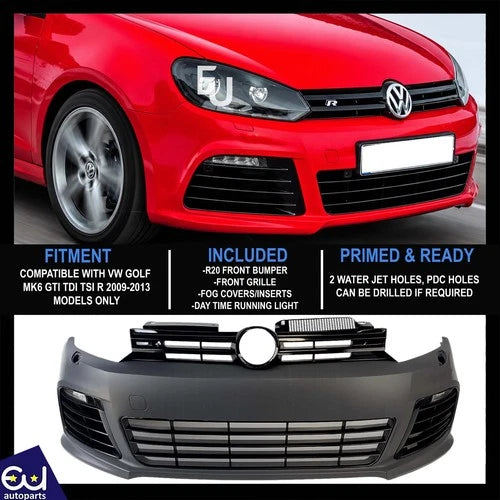 FOR VW GOLF MK6 R20 CONVERSION LOOK FRONT BUMPER BODYKIT 09-13 FIT GTD TSI GTI