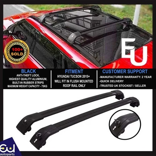 FOR HYUNDAI TUCSON ROOF BARS ROOF RACK RAILS BLACK CROSS BARS LOCKABLE 2015+