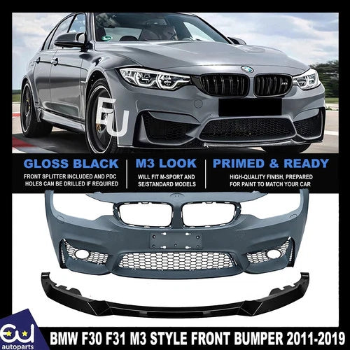 FOR BMW F30 F31 M3 STYLE UPGRADE FRONT BUMPER SPLITTER BODYKIT PRIMED 2011-2019