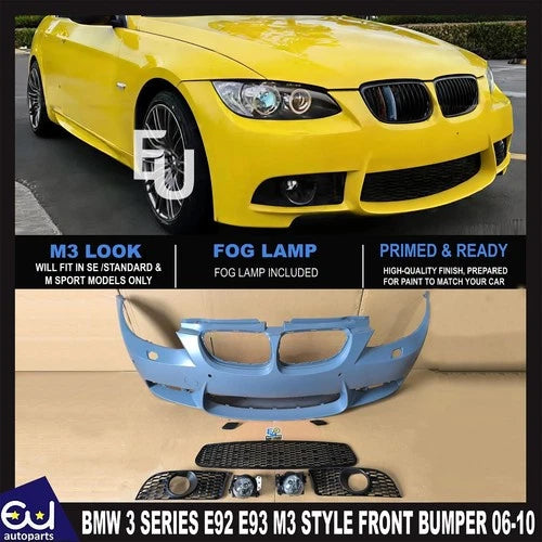 FRONT BUMPER BODY KIT M3 LOOK PRIMED FOR BMW 3 SERIES E92 E93 PRE LCI 2006-2010