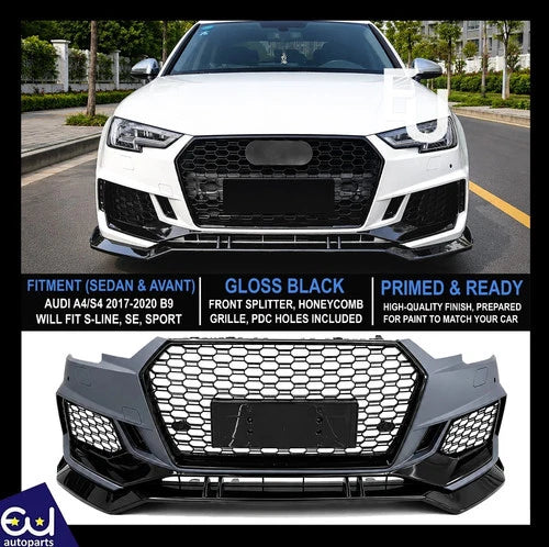 RS4 LOOK FRONT BUMPER BODYKIT FRONT SPLITTER FOR AUDI A4 B9 2017-20 SEDAN AVANT
