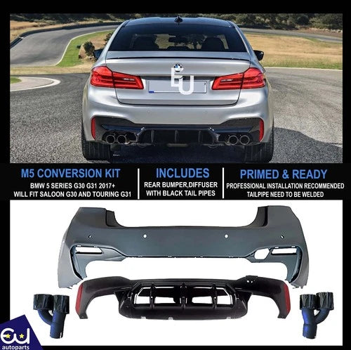 FOR BMW 5 SERIES G30 G31 2017+ M5 CONVERSION REAR BUMPER DIFFUSER KIT W/TAILPIPE