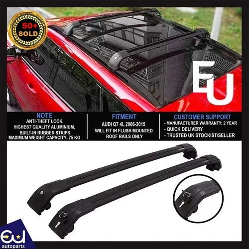 FOR AUDI Q7 4L ALUMINIUM BLACK CROSS BARS ROOF RACK RAILS 75 KG 2006-2015