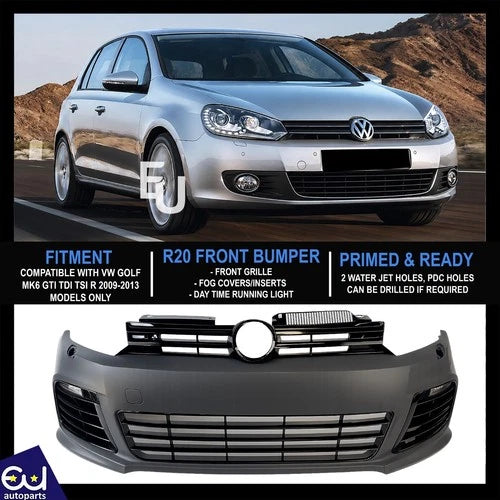 FOR VW GOLF MK6 R20 CONVERSION LOOK FRONT BUMPER BODYKIT 09-13 FIT GTD TSI GTI