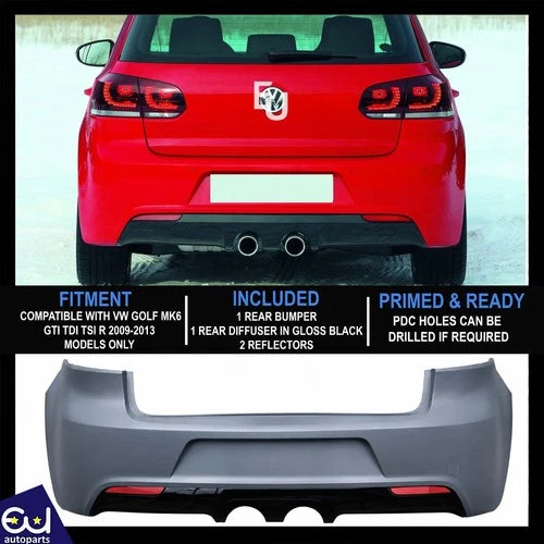 FOR VW GOLF MK6 REAR BUMPER WITH DIFFUSER R20 LOOK BODY KIT GTI TSI TDI 09-13
