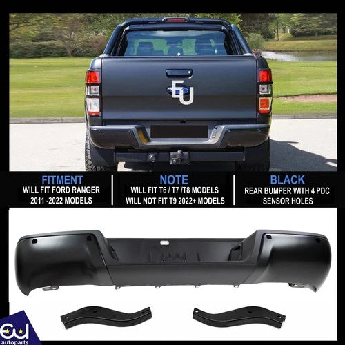 NEW BLACK REAR BUMPER WITH 4 SENSOR HOLES FOR FORD RANGER T6 T7 T8 2011-2022