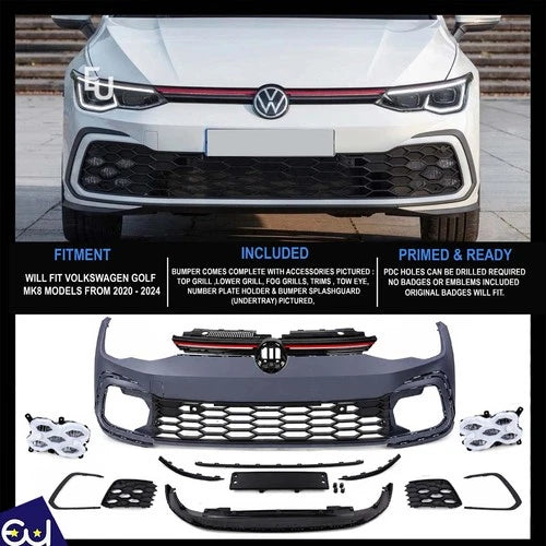 FRONT BUMPER GRILLE BODY KIT GTI LOOK GLOSS BLACK FOR VW GOLF MK8 2020+