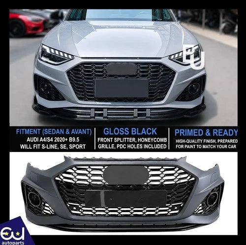 FOR AUDI A4 B9.5 2020+ SEDAN AVANT RS4 LOOK FRONT BUMPER BODYKIT FRONT SPLITTER