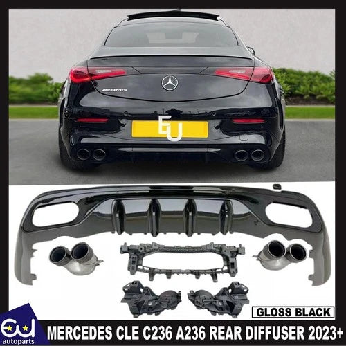 FOR MERCEDES CLE C236 A236 W236 CLE53 AMG REAR DIFFUSER BLACK EXHAUST PIPES 23+