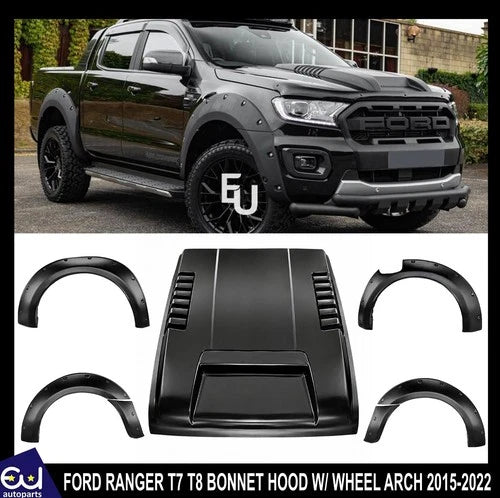 FOR FORD RANGER T7 T8 BONNET SCOOP GUARD WHEEL ARCH KIT BODY STYLING 2015-2022