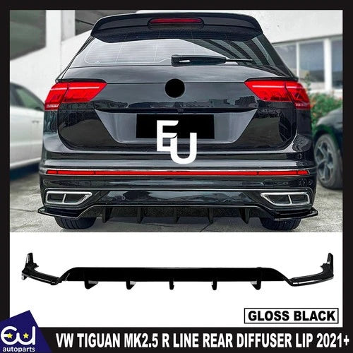 FOR VW TIGUAN MK2.5 R LINE REAR BUMPER LOWER DIFFUSER LIP PANEL GLOSS BLACK 21+