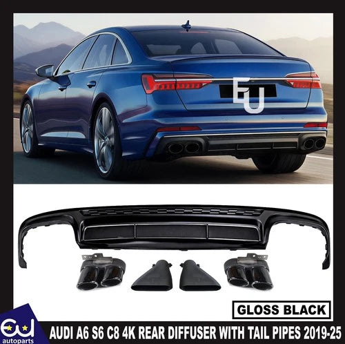 FOR AUDI A6 S6 C8 4K S-LINE REAR BUMPER DIFFUSER SEDAN AVANT WITH PIPES 2019+