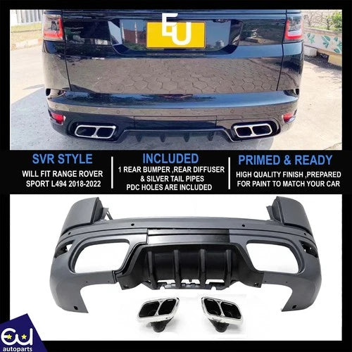 FOR RANGE ROVER SPORT L494 SVR STYLE REAR BUMPER WITH DIFFUSER & EXHAUST 2018-22