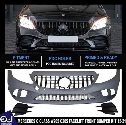FOR MERCEDES C CLASS W205 C205 15-21 FRONT BUMPER KIT FACELIFT AMG LINE STYLE