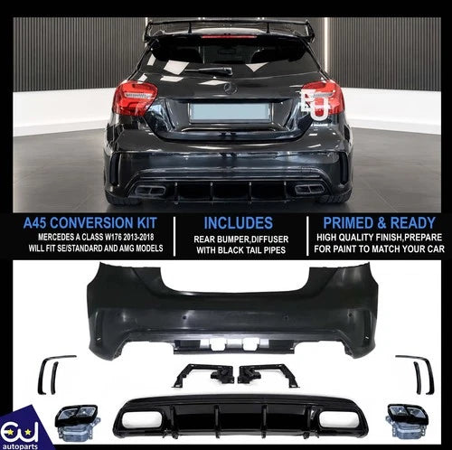 FOR MERCEDES A CLASS W176 A45 STYLE FULL REAR BUMPER DIFFUSER BODYKIT 2013-2018