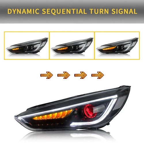 LED HEAD LIGHT LAMP LED BULB FOR FORD FOCUS 2014-2019 DEMON EYES WITH SEQUENTIAL