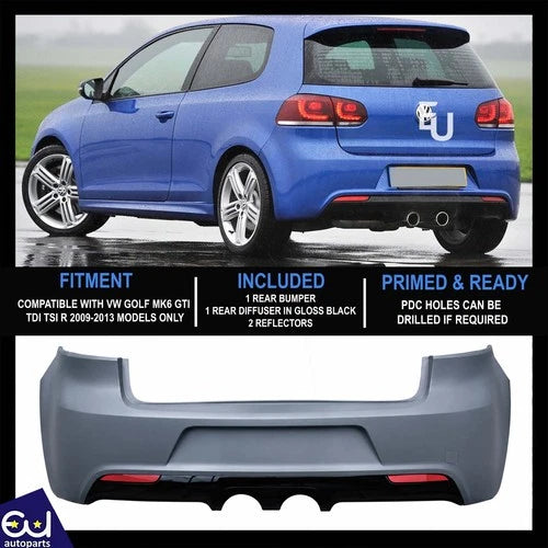 FOR VW GOLF MK6 REAR BUMPER WITH DIFFUSER R20 LOOK BODY KIT GTI TSI TDI 09-13