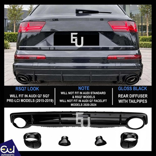 FOR AUDI Q7 SQ7 S LINE 4M RSQ7 LOOK PRE-LCI REAR BUMPER DIFFUSER TAILPIPES 15-19