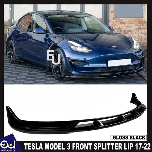 FOR TESLA MODEL 3 FRONT BUMPER SPLITTER LIP SPOILER VALANCE GLOSS BLK 2017-2021