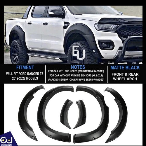 GLOSS BLACK WHEEL ARCH EXTENSION FENDER FLARE SET FOR FORD RANGER T8 19-22