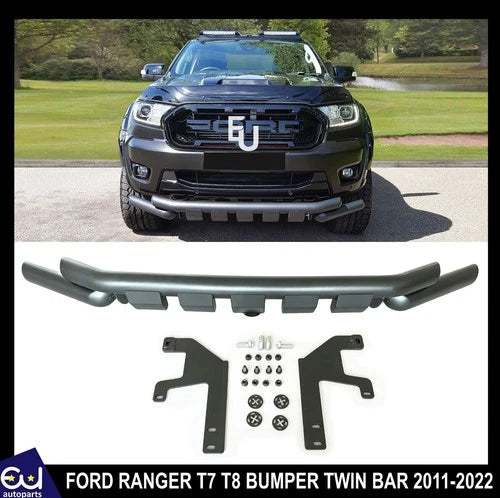 CITY STYLE NUDGE BULL TWIN BAR BLACK BUMPER SPOILER FOR FORD RANGER T7 T8 11-22