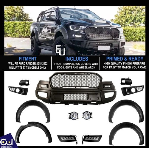 RAPTOR STYLE BODY KIT FOR FORD RANGER T7 T8 2015-2022 FRONT BUMPER GRILLE ARCHES