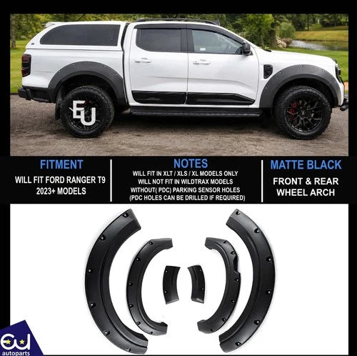 FOR FORD RANGER T9 XLT,XL,XLS 2023-2026 BLACK WIDE WHEEL ARCHES FENDER FLARES
