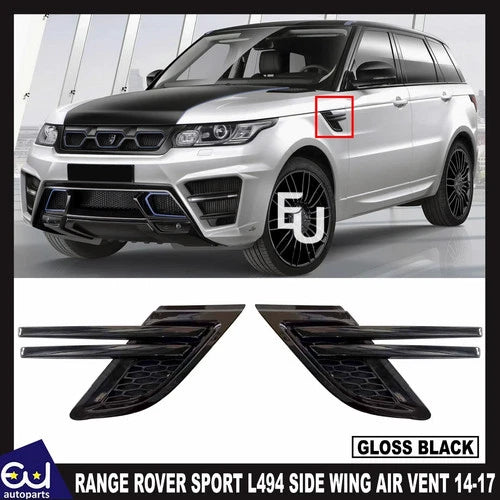 FOR RANGE ROVER SPORT L494 GLOSS BLACK SIDE WING AIR VENT INSERT TRIM KIT 14-17