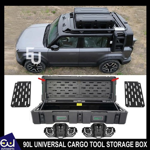 90L UNIVERSAL CARGO TOOL STORAGE BOX WITH BRAKETS STEEL PLATE ROOF RACK 127 CM