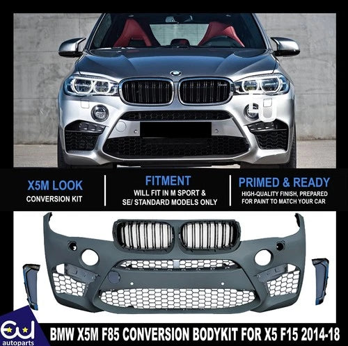 X5M F85 CONVERSION FRONT BUMPER BODYKIT W/GRILLES FOR BMW X5 F15 2014-2018