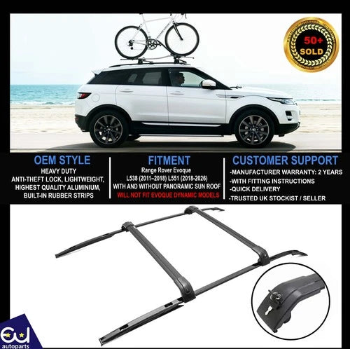 FOR RANGE ROVER EVOQUE L538 2011+ ROOF RACK RAILS CROSS BARS BLACK OEM FIT