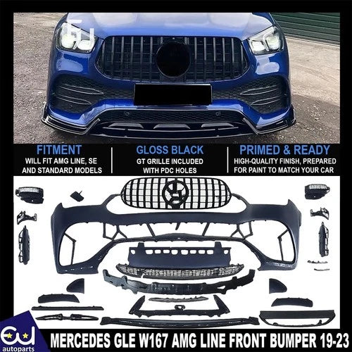 FOR MERCEDES GLE W167 V167 19-23 AMG LINE FRONT BUMPER CONVERSION KIT GRILL