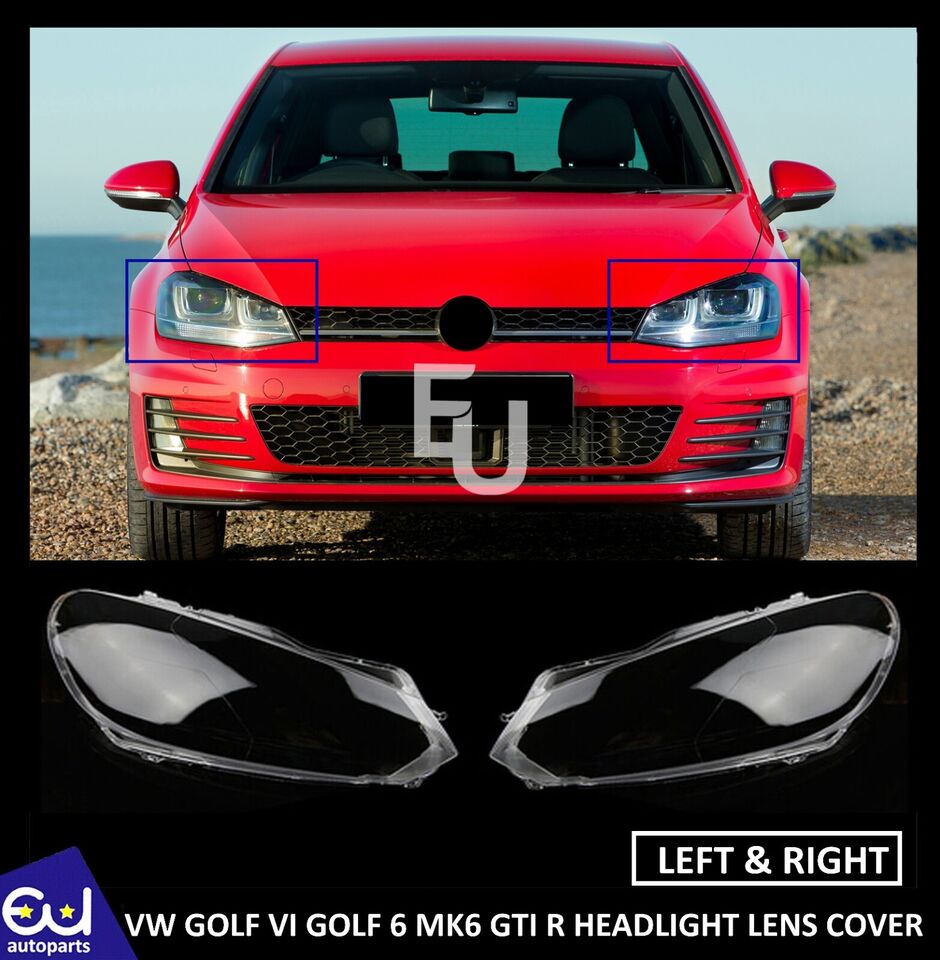FOR VW GOLF VI GOLF 6 MK6 GTI R 09-12 PAIR HEADLIGHT HEADLAMP CLEAR LENS COVER