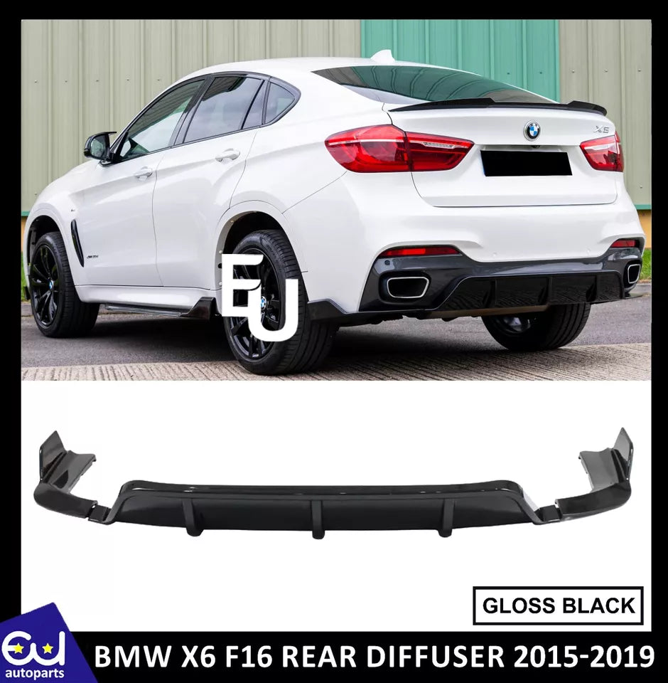 FOR BMW X6 F16 TRANSFORM AERO KIT REAR DIFFUSER LIP SPLITTER VALANCE GLOSS BLACK