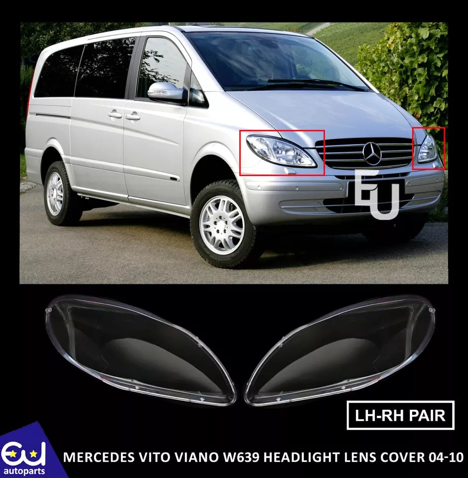 LEFT RIGHT SIDE HEADLIGHT LENS COVER HEADLAMP FOR MERCEDES VITO VIANO W639 04-10