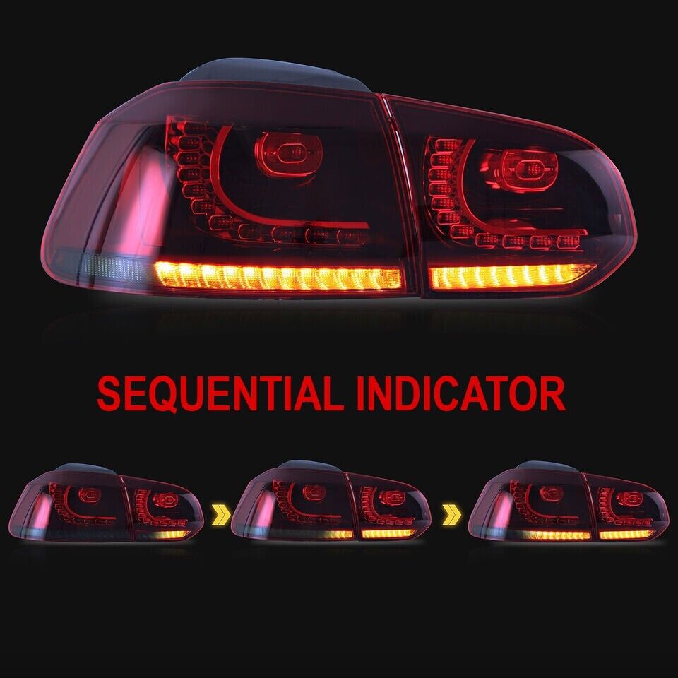 PAIR RIGHT LEFT LED TAIL LIGHTS LAMP FOR VW GOLF MK6 GTI R 08-13 RED SMOKED REAR