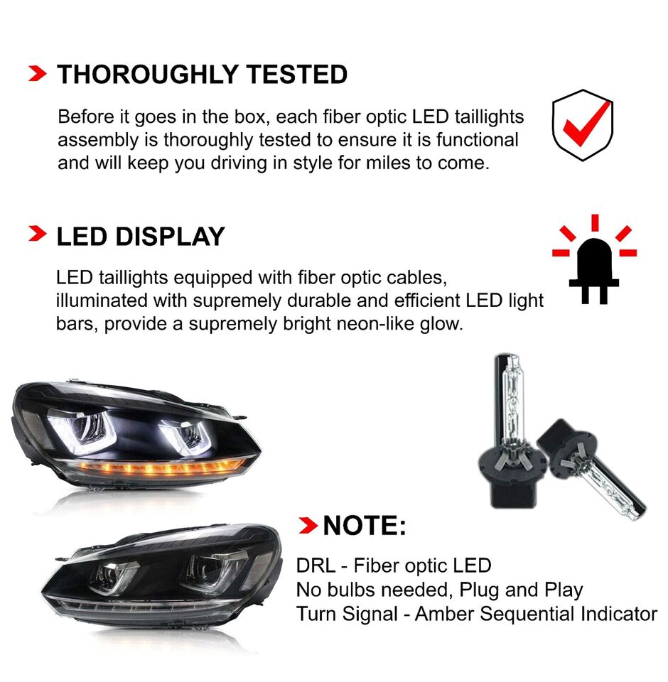 DYNAMIC SEQUENTIAL LED PROJECTOR HEADLIGHTS LAMP FOR VW GOLF 6 MK6 2008-2013