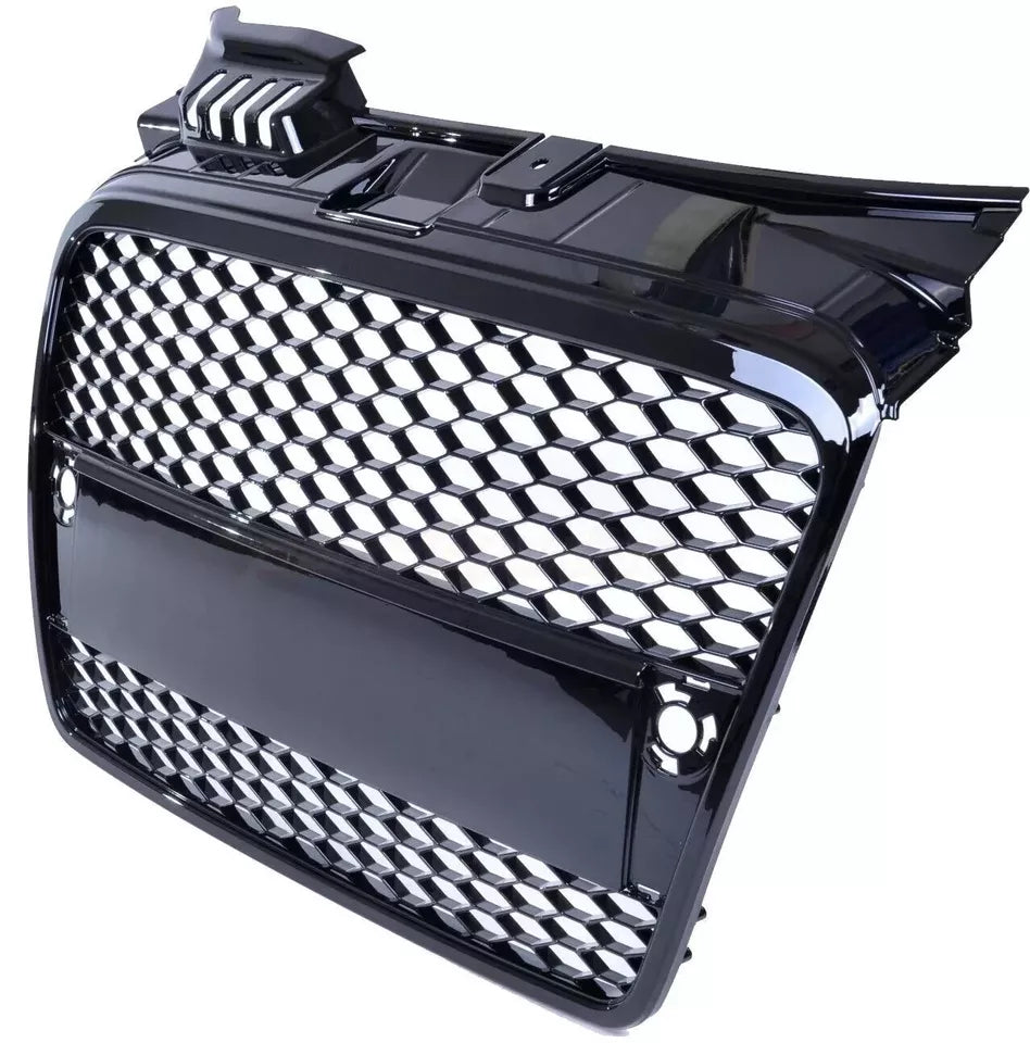 FOR AUDI A4 B7 04-07 RS RS4 STYLE GLOSS BLACK HONEYCOMB RADIATOR BUMPER GRILLE