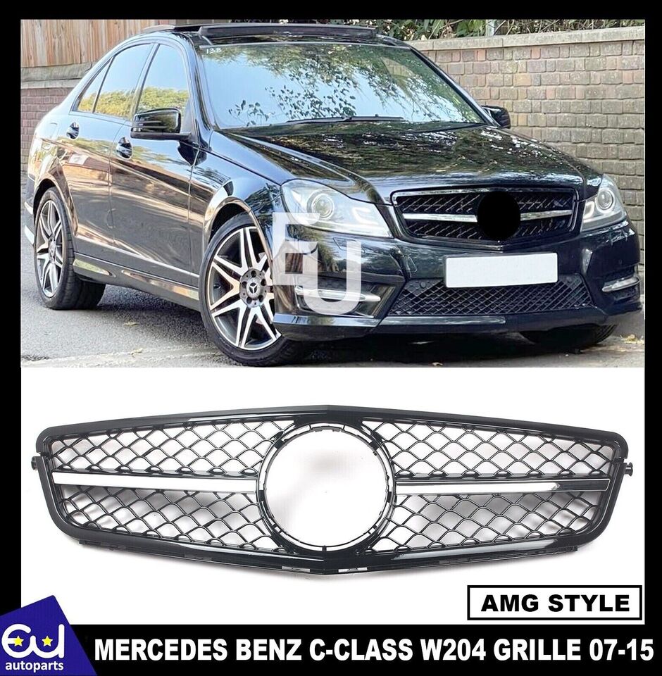 FOR MERCEDES C CLASS W204 07-15 FRONT GRILLE GRILL CHROME GLOSS BLACK AMG STYLE