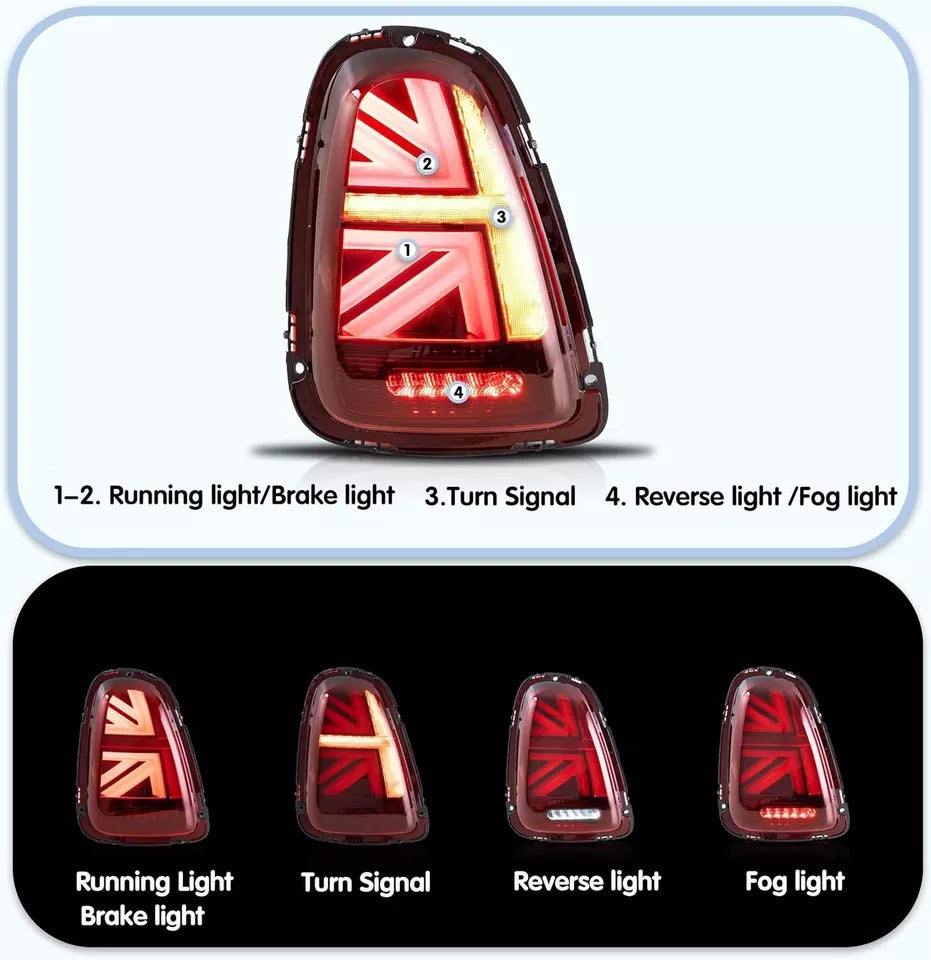 Pair LED Rear Lights For Mini R56 R57 R58 R59 Cooper S Tail Brake Lamp 2007–2013