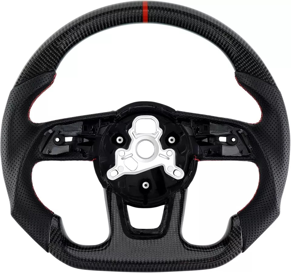 FOR AUDI S3 S4 S5 S6 RS4 RS5 RS6 A3 A4 A5 A6 CARBON FIBER LEATHER STEERING WHEEL