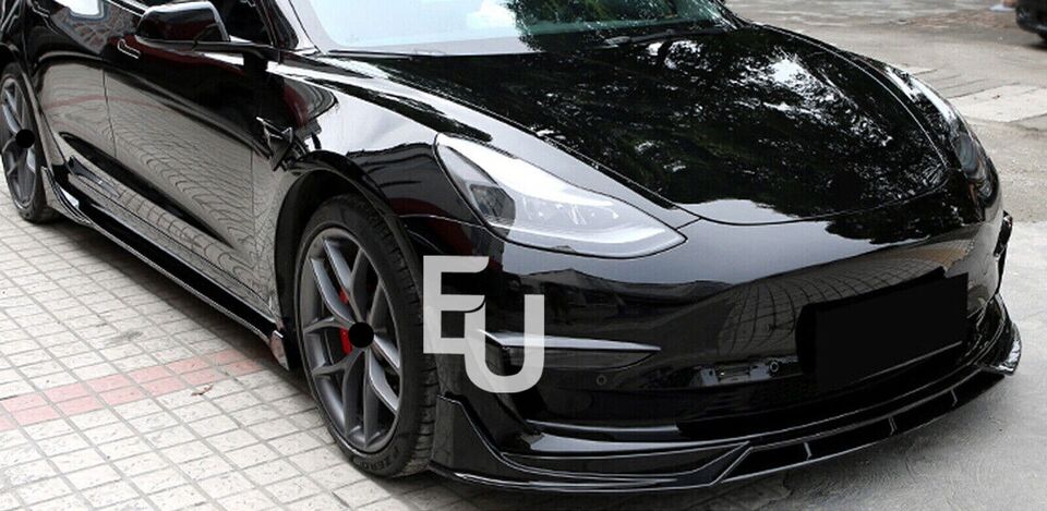 FOR TESLA MODEL 3 FRONT BUMPER SPLITTER LIP SPOILER VALANCE GLOSS BLK 2017-2021