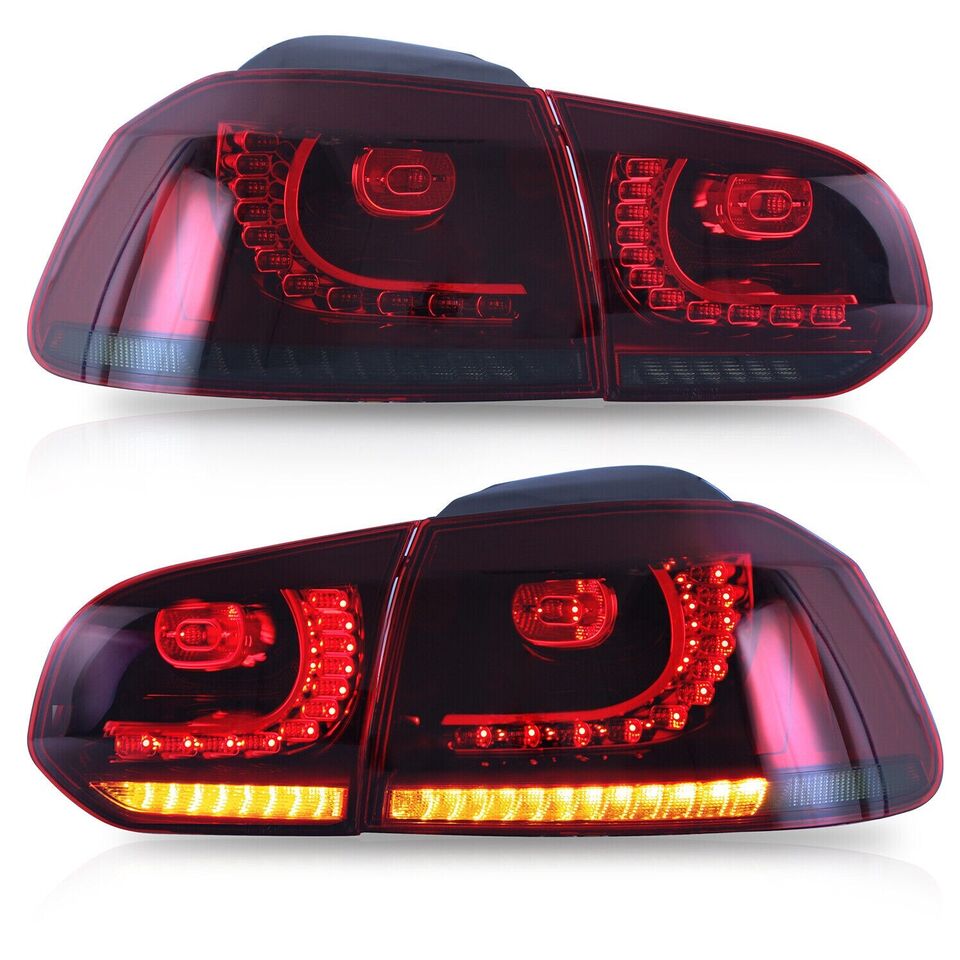PAIR RIGHT LEFT LED TAIL LIGHTS LAMP FOR VW GOLF MK6 GTI R 08-13 RED SMOKED REAR