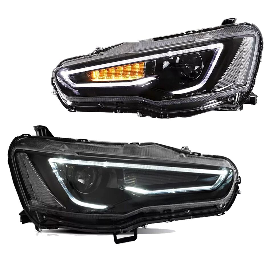 LED HEAD LIGHT LAMP FOR MITSUBISHI LANCER EVO X FULL BLACK LEFT+RIGHT 2008-2020