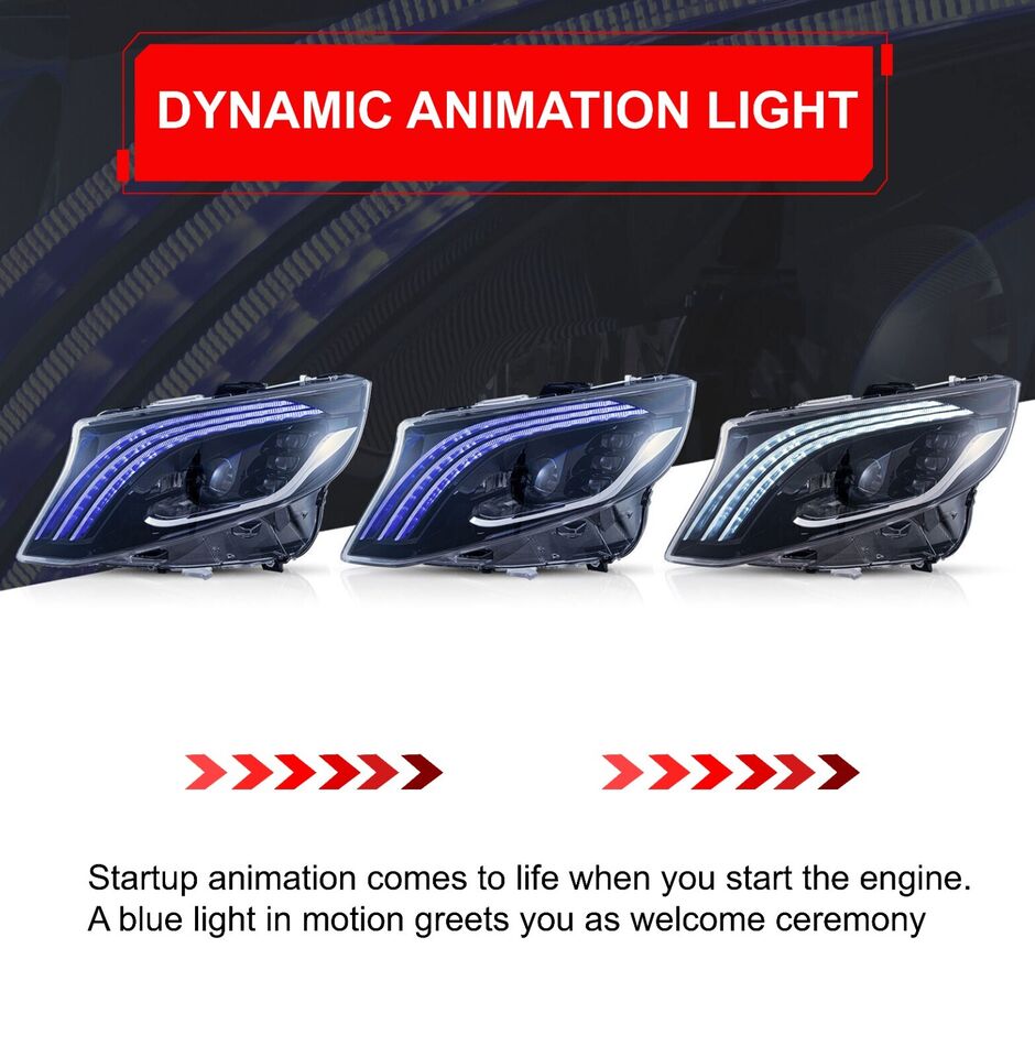 PAIR LED HEADLIGHT LAMP FOR MERCEDES BENZ VITO W447 W/ANIMATION 2016-2023