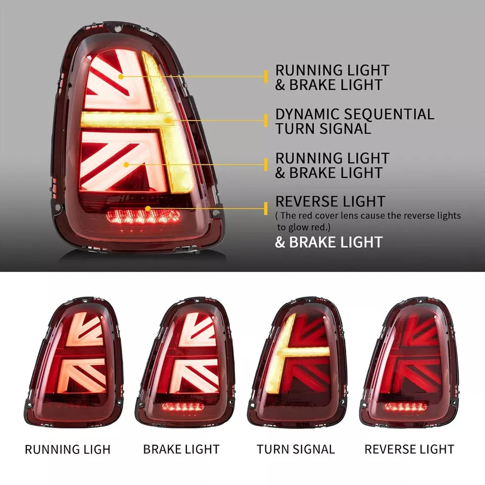 Pair LED Rear Lights For Mini R56 R57 R58 R59 Cooper S Tail Brake Lamp 2007–2013