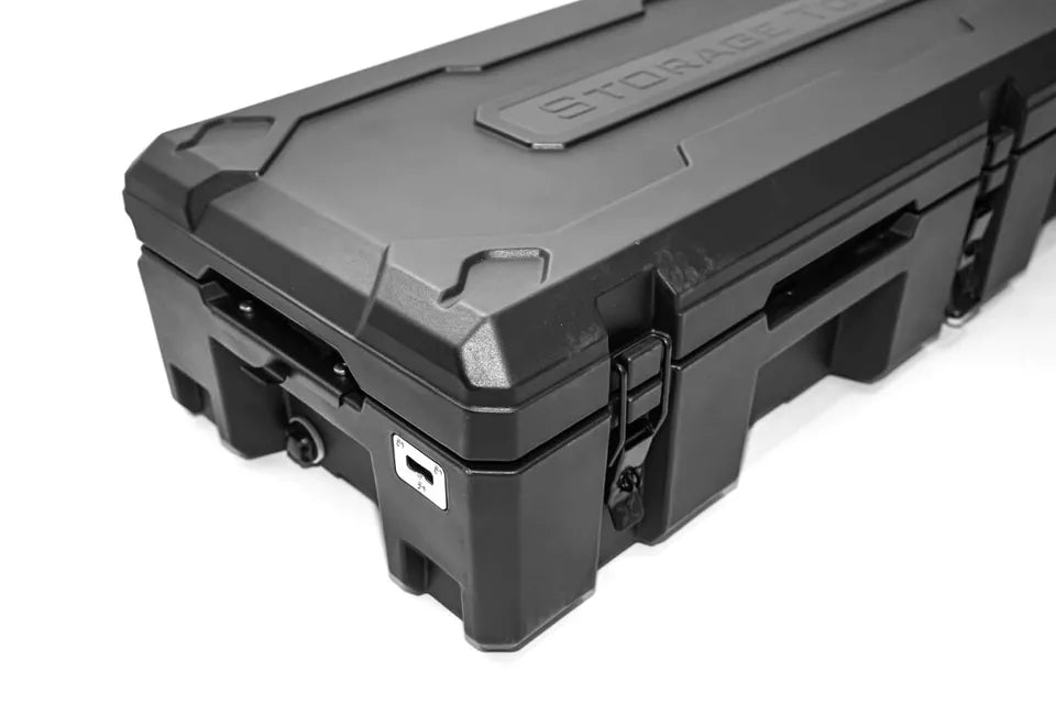 90 LITRE UNIVERSAL TOOL STORAGE CARGO BOX WITH BRAKETS ROOF RAILS RACK 127 CM