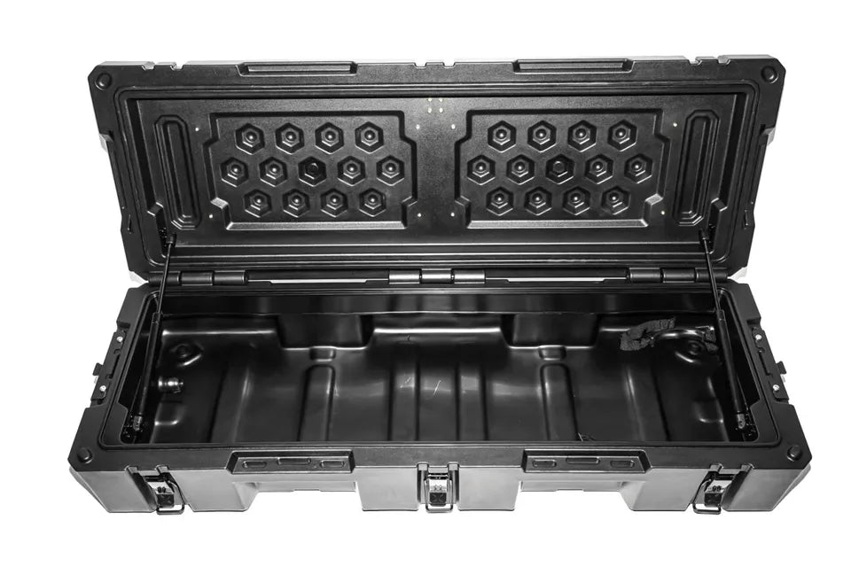 90 LITRE UNIVERSAL TOOL STORAGE CARGO BOX WITH BRAKETS ROOF RAILS RACK 127 CM