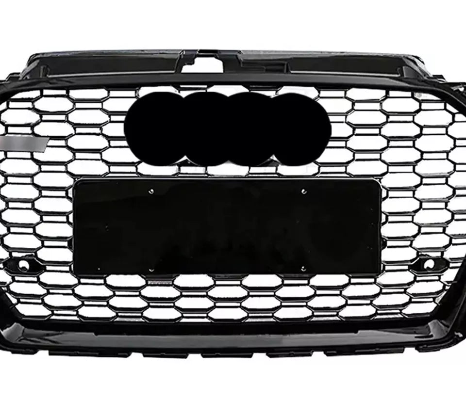 RS3 STYLE HONEYCOMB MESH FRONT GRILLE FOR AUDI A3/S3 8V FACELIFT GLOSS 2016-2019