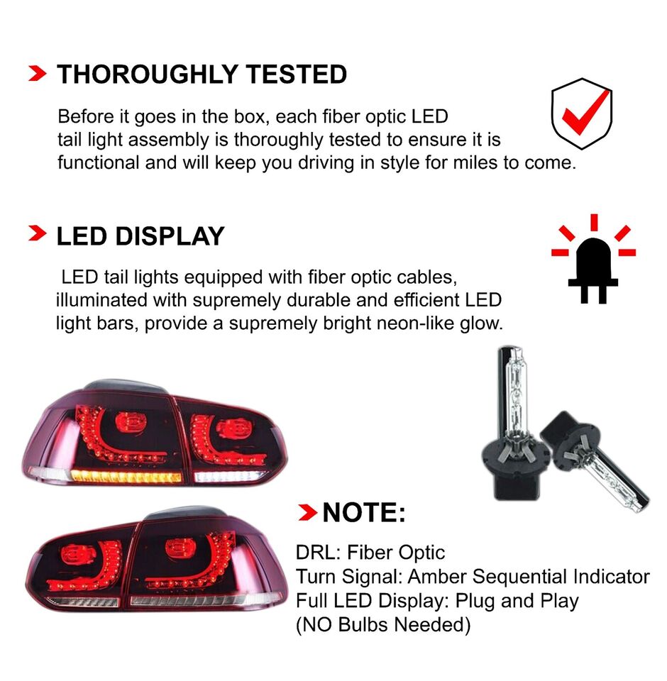 FOR VW GOLF MK6 LED R-DESIGN SEQUENTIAL SWIPE TAIL LIGHTS LAMP LAMPS SET PAIR